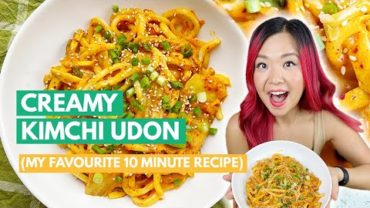 VIDEO: Creamy Kimchi Udon Noodles Recipe (My Go To 10 Minute Vegan Meal!)