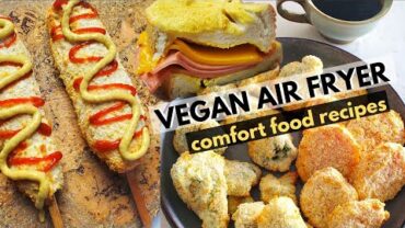 VIDEO: VEGAN AIR FRYER COMFORT FOOD RECIPES (Vegan Cheese Corn Dogs, Tempura, Eggy Toast)