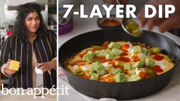 VIDEO: Warm & Cheesy 7-Layer Skillet Dip, Ready For Gameday | From The Test Kitchen | Bon Appétit