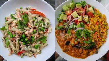 VIDEO: Creamy Salmon Pasta + Aubergine & Chickpea Curry // FULL RECIPES