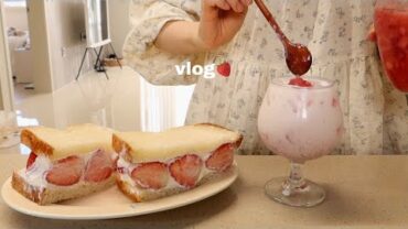 VIDEO: vlog | 달달한 딸기 생크림 샌드위치, 굴전, 먹물버터빵 만들어 먹으며 겨울 맞이❄️❤️