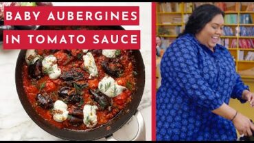 VIDEO: Baby aubergines in tomato sauce with anchovy and dill yoghurt | Ottolenghi 20