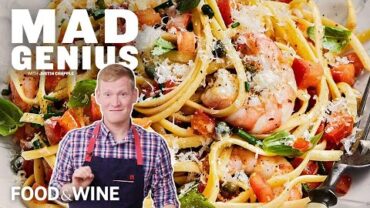 VIDEO: Justin Chapple Makes Linguine and Shrimp with Sauce Vierge | Mad Genius | Food & Wine
