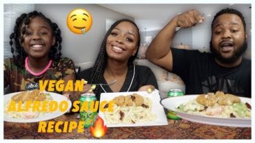 VIDEO: VEGAN CHICKN SHRIMP ALFREDO SAUCE RECIPE | MUKBANG | EATING SHOW