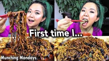 VIDEO: TRUFFLE JAJANGMYEON (BLACK BEAN NOODLES) & DUMPLINGS VEGAN MUKBANG // Munching Mondays Ep.22