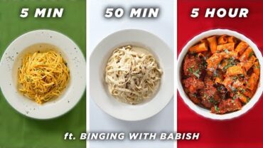 VIDEO: 5 Min vs. 50 Min vs. 5 Hour Pasta (ft. Binging With Babish) • Tasty